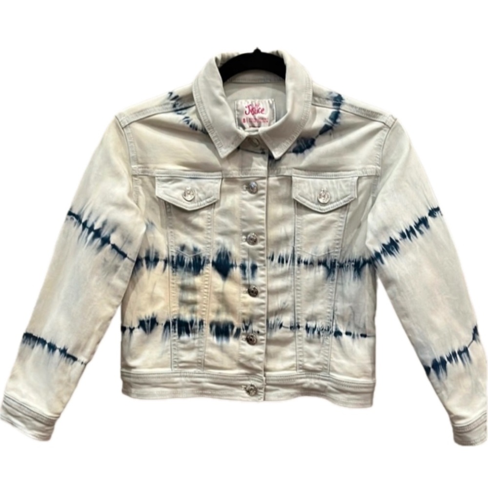 JUSTICE, Girl’s size 8, Tea-Stained, Tie-dye, blue/cream/white, denim ja…